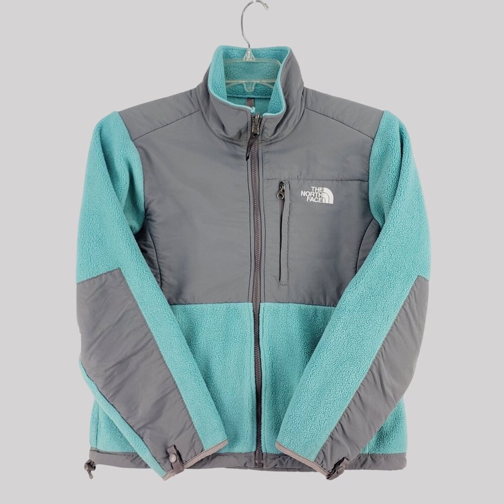 The North Face Womens Turquoise & Gray Full-Zip Fleece Jacket Size S